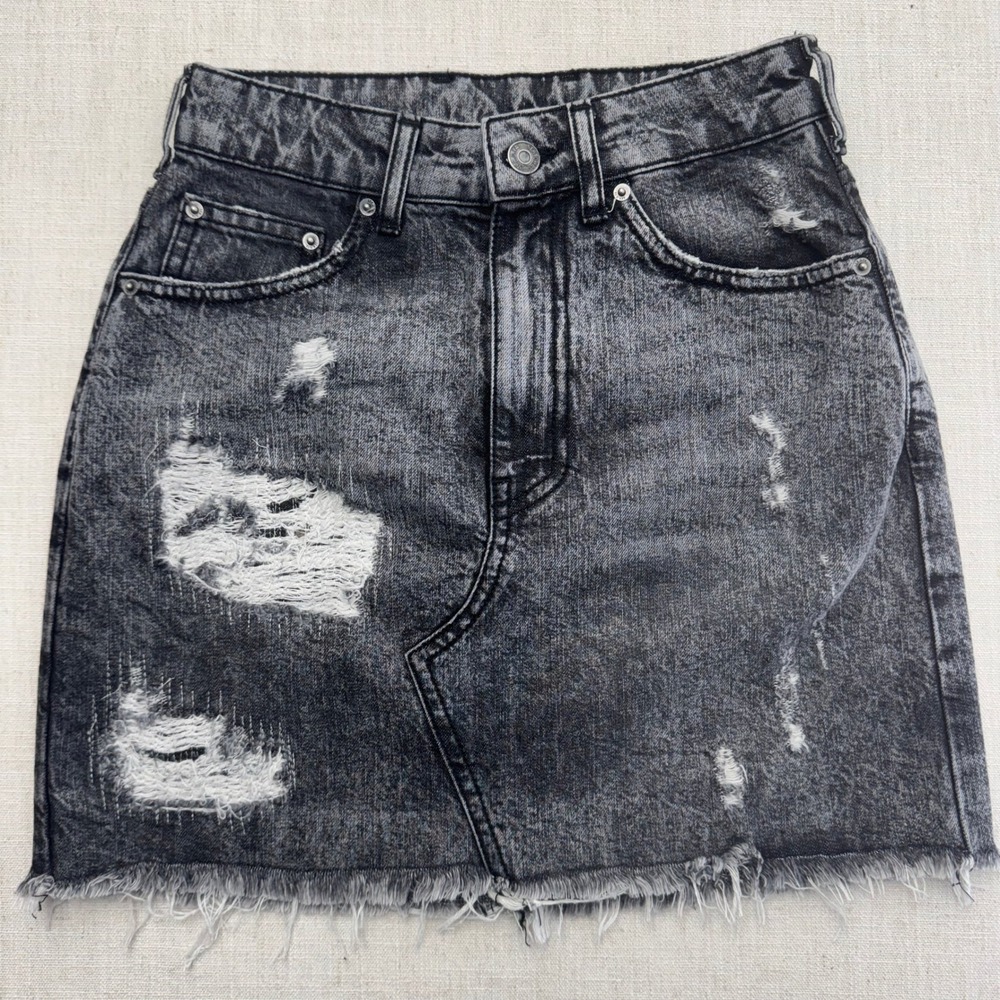 SER.O.YA Alli‎ Mini Skirt Phoenix Distressed Grey Denim Size 25 Made in Italy